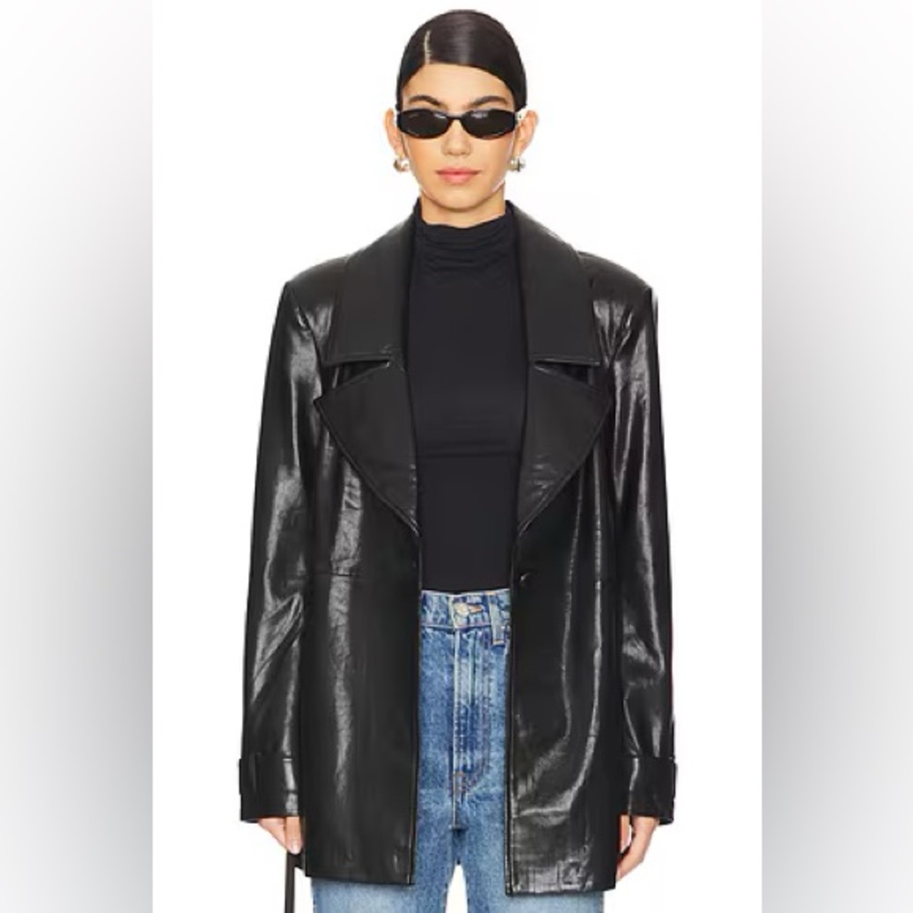 HOUSE OF HARLOW 1960 Bordeaux Faux Leather Blazer in Black